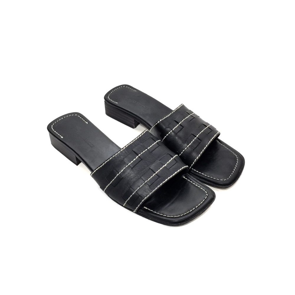 🌷Sesto Meucci Blk Leather Square Toe Slide Sandal